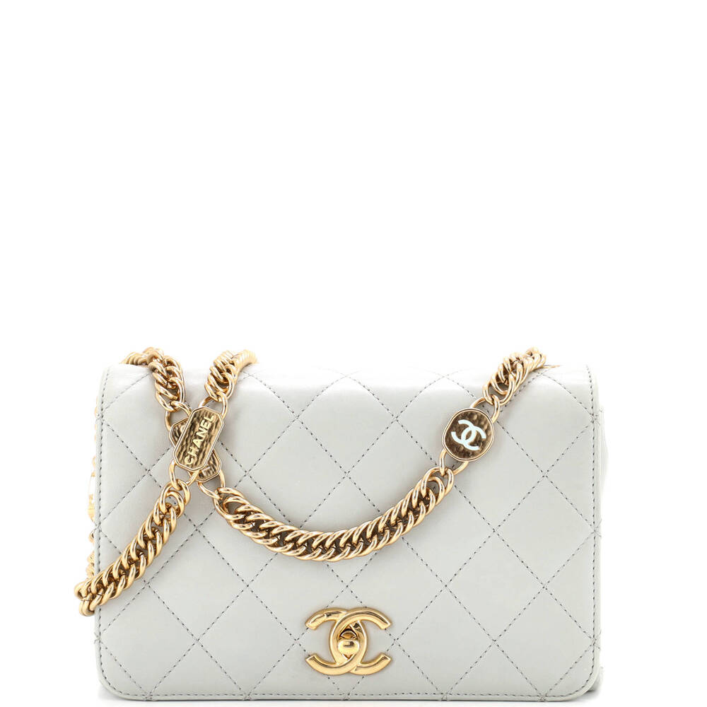 Chanel Mini Logo Enamel Full Flap Bag Quilted Lambskin